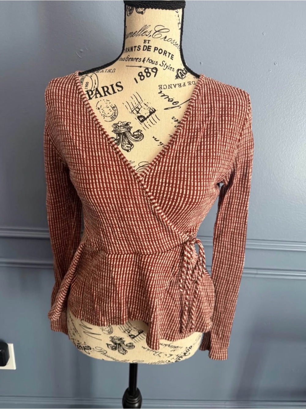 Caution To The Wind Rust Stripe Wrap Peplum Top